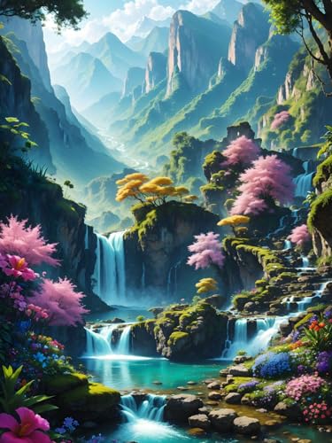 ECUCU Kreuzstich Set, Blick auf den Wasserfall im Tal, I, DIY Stickgarnituren 11CT Nadelarbeiten set, Vorbedruckte Handarbeiten Stickerei Craft für Erwachsene Mädchen Kinder Heimdekoration ECUCU Kreuzstich Set, Blick auf den Wasserfall im Tal, I, DIY Stickgarnituren 11CT Nadelarbeiten set, Vorbedruckte Handarbeiten Stickerei Craft für Erwachsene Mädchen Kinder Heimdekoration von ECUCU