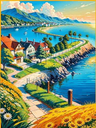 ECUCU Kreuzstich Set Vorgedruckt, Autumn Seaside Town, M, 11 CT Kreuzstich Stickpackungen,Vorgedruckt Kreuzstich für Wandkunst-Heimdekoration ECUCU Kreuzstich Set Vorgedruckt, Autumn Seaside Town, M, 11 CT Kreuzstich Stickpackungen,Vorgedruckt Kreuzstich für Wandkunst-Heimdekoration von ECUCU