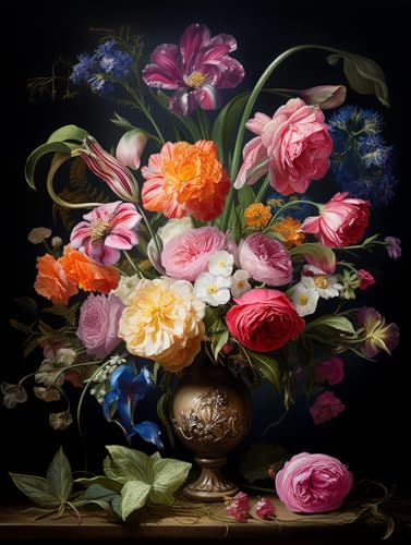 ECUCU Kreuzstich Set Vorgedruckt, Schöne Blumen in Vase,F,30 * 40CM 11 CT Kreuzstich Stickpackungen,Vorgedruckt Kreuzstich für Wandkunst-Heimdekoration von ECUCU