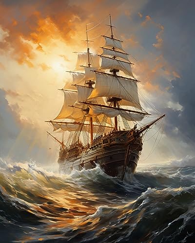 ECUCU Stickbilder Vorgedruckt Kreuzstich, Segelschiff segelt auf See,D, DIY Sticken Nadelarbeit Set Erwachsene Kreuzstich 11CT für Anfänger Home Decor von ECUCU