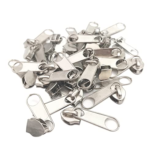 ECYC Ltd 50 Stück #5 Reißverschlussschieber für Nylon-Spulen-Reißverschluss-Reparatur, Metall-Reißverschlussschieber, Ersatzschieber, Reißverschluss-Kopf zum Nähen, Schneidern, Basteln, Kleidung von ECYC Ltd