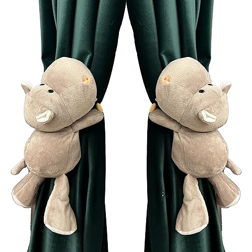 ED-Lumos 2Pcs Nilpferd Vorhänge Tiebacks Tiere ausgestopft Cartoon Vorhang Ringe mit elastischen Knopf für Kinder Schlafzimmer Dekoration von ED-Lumos