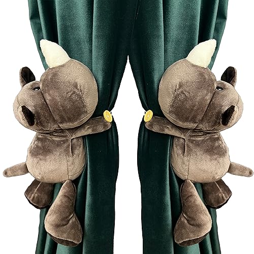 ED-Lumos 2Pcs Rhinocero Vorhänge Tiebacks Tiere ausgestopft Cartoon Vorhang Ringe mit elastischen Knopf für Kinder Schlafzimmer Dekoration von ED-Lumos