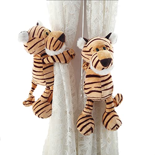 ED-Lumos 2Pcs Tiger Vorhänge Raffhalter Tiere ausgestopft Cartoon Vorhang Ringe mit elastischen Knopf für Kinder Schlafzimmer Dekoration von ED-Lumos