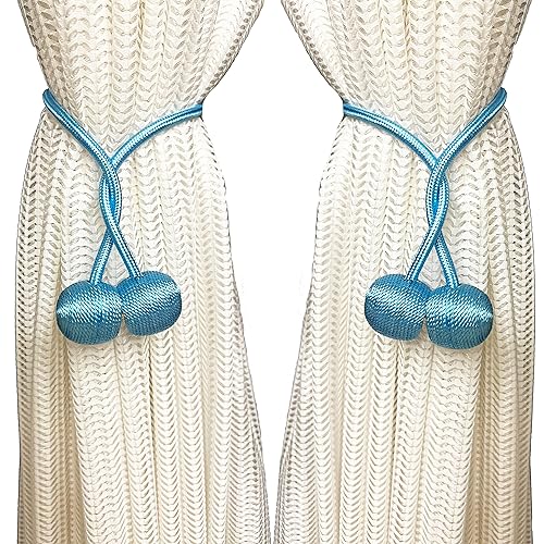 ED-Lumos 2Pcs Vorhänge Raffhalter Magnetischer Blau Vorhang Ringe mit Seil für Kinder Schlafzimmer Dekoration von ED-Lumos