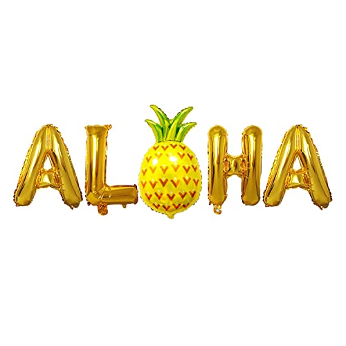 ED-Lumos 5Pcs Gold Aloha Buchstabe Wiederverwendbare Helium Luftballons mit Ananas für Party Urlaub Jubiläum Geburtstagsfeier Dekoration Geschenk von ED-Lumos
