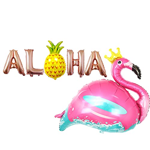 ED-Lumos 6Pcs Hawaiian Rosa Gold Aloha Pineapple Wiederverwendbare Helium Luftballon mit Flamingo für Geburtstag Party Sommer Strand Dekoration Geschenk von ED-Lumos