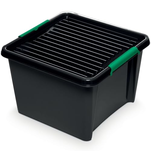 Aufbewahrungsbox Mit Deckel Clips Eco Box Organizer Ideal für Haus, Büro, Garage, Lager, Sortierbox Aufbewahrung Sortimentskasten Plastikbox Schwarz (25 l) von EDANTI