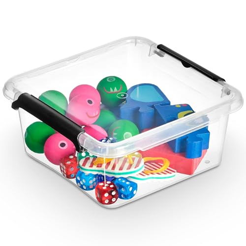 EDANTI Aufbewahrungsbox Mit Deckel Clips Organizer Ideal für Büro, Kinderzimmer, Küche, Schlafzimmer Sortierbox Sortimentskasten Plastikbox Transparent Quadratisch (0,85l) von EDANTI