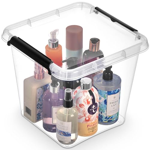 EDANTI Aufbewahrungsbox Mit Deckel Clips Organizer Ideal für Büro, Kinderzimmer, Küche, Schlafzimmer Sortierbox Sortimentskasten Plastikbox Transparent Quadratisch (13l) von EDANTI