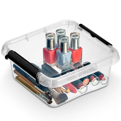EDANTI Aufbewahrungsbox Mit Deckel Clips Organizer Ideal für Büro, Kinderzimmer, Küche, Schlafzimmer Sortierbox Sortimentskasten Plastikbox Transparent Quadratisch (2l) von EDANTI