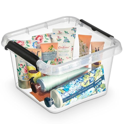 EDANTI Aufbewahrungsbox Mit Deckel Clips Organizer Ideal für Büro, Kinderzimmer, Küche, Schlafzimmer Sortierbox Sortimentskasten Plastikbox Transparent Quadratisch (3l) von EDANTI