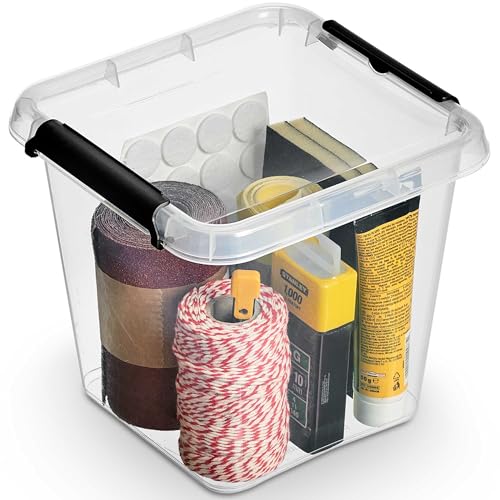 EDANTI Aufbewahrungsbox Mit Deckel Clips Organizer Ideal für Büro, Kinderzimmer, Küche, Schlafzimmer Sortierbox Sortimentskasten Plastikbox Transparent Quadratisch (4l) von EDANTI