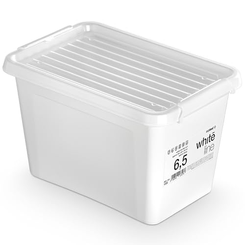 EDANTI Aufbewahrungsbox Mit Deckel Clips Organizer Ideal für Büro, Kinderzimmer, Küche, Schlafzimmer Sortierbox Sortimentskasten Plastikbox Weiß (6,5l) von EDANTI