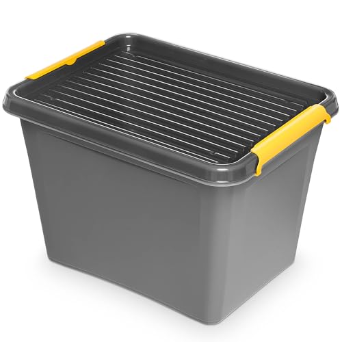 EDANTI Aufbewahrungsbox Mit Deckel Clips Organizer Ideal für Werkstatt, Transport, Garage, Heimwerken, Sortierbox Sortimentskasten Plastikbox Grau (19 l) von EDANTI