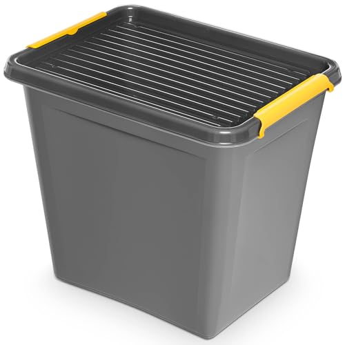EDANTI Aufbewahrungsbox Mit Deckel Clips Organizer Ideal für Werkstatt, Transport, Garage, Heimwerken, Sortierbox Sortimentskasten Plastikbox Grau (30 l) von EDANTI