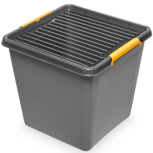 EDANTI Aufbewahrungsbox Mit Deckel Clips Organizer Ideal für Werkstatt, Transport, Garage, Heimwerken, Sortierbox Sortimentskasten Plastikbox Grau (36 l) von EDANTI