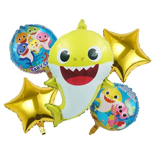 EDAPIN Babyhai-Partydekorationen, 5er-Pack Hai-Heliumballons 24 Zoll, geeignet für Ozean-Mottopartys, Unterwasserpartys, Babyhai-Familienthema-Geburtstage (ES5) von EDAPIN