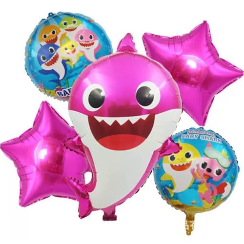 EDAPIN Babyhai-Partydekorationen, 5er-Pack Hai-Heliumballons 24 Zoll, geeignet für Ozean-Mottopartys, Unterwasserpartys, Babyhai-Familienthema-Geburtstage (ES7) von EDAPIN