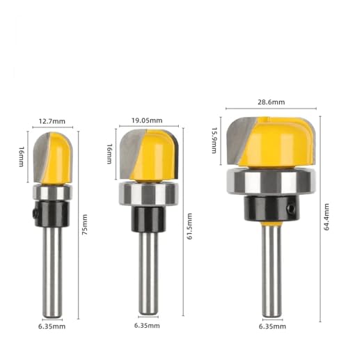 Drehmeißel Set, 6 mm/6,35 mm/8 mm Griff, Schüssel- und Tablett-Fräser, 1-1/8 Durchmesser, runder Endfräser, Holzbearbeitung, runde Ecke, runder Fräser(3Pcs 6.35mm Shank) von EDEDE