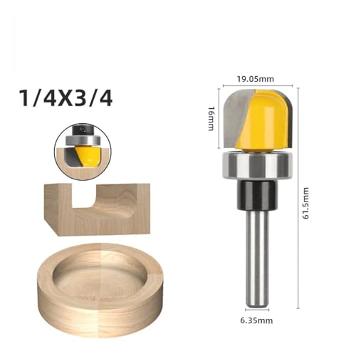 Drehmeißel Set, 6 mm/6,35 mm/8 mm Griff, Schüssel- und Tablett-Fräser, 1-1/8 Durchmesser, runder Endfräser, Holzbearbeitung, runde Ecke, runder Fräser(6.35X19.05mm) von EDEDE