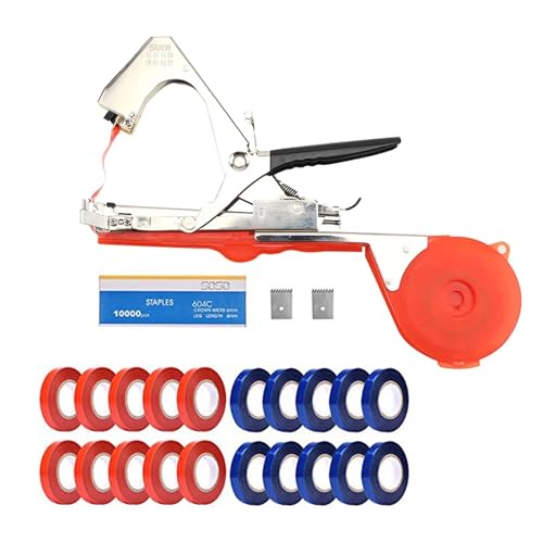 EDEDE Bindezange für Pflanzen, Pflanzenbindemaschine, Klebebandwerkzeug for Tomaten, Trauben und Gartengemüse, schnelles und einfaches Binden mit Bändern, Klinge und Heftklammern, Rot(White) von EDEDE