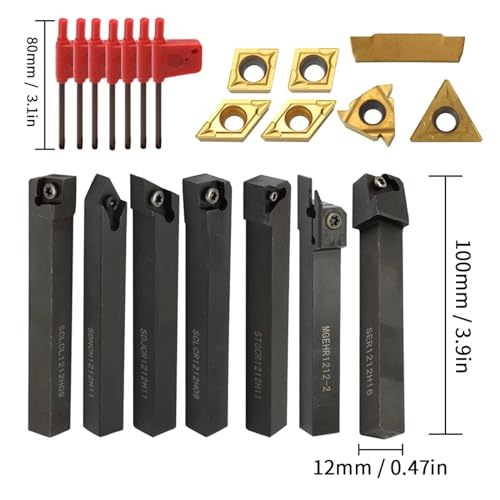 EDEDE Drehmeißel Set, 8mm 10mm 12mm 16mm Schaft Drehmaschine Drehwerkzeughalter Bohrstange Drehmaschine Werkzeug Drehmaschine Cutter CNC Metall Drehstangenhalter und Einsätze(12mm A) von EDEDE