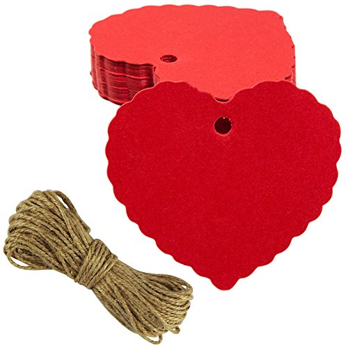 EDGEAM 100er Kraft Papier Geschenk Anhänger Etikette mit Jute Schnur f. Weihnachten Hochzeit Geburtstag Party Decor (Rot) von EDGEAM