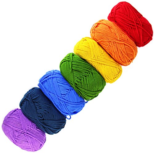 EDGEAM 7 x 50g Bunt Stricken Wolle Set (Farben: rot, orange, gelb, grün, blau, dunkelblau, lila) zum Stricken Handstrickgarn Häkelgarn von EDGEAM