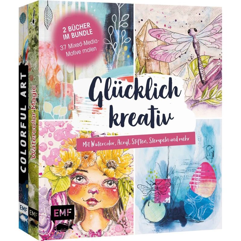 Glücklich Kreativ - Zwei Bücher Im Bundle: 37 Mixed-Media-Motive Malen - Susanne Rose, Andrea Gomoll-Wünsche, Gebunden von EDITION,MICHAEL FISCHER