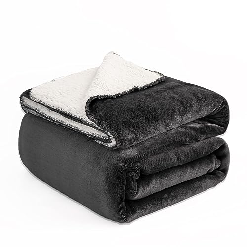 Sherpa-Decke, doppelseitig, Plüschstoff, extra weiches Fleece, Sherpa-Bettüberwurf, flauschig und verbessert den Schlaf, Doppelbett, 150 x 200 cm, Anthrazit von EDS