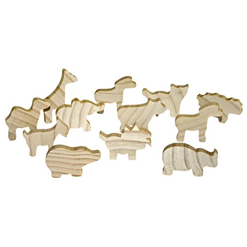 EDUPLAY 210-052 Holzfiguren Tiere, unbemalt, Natur, 12-teilig (1 Set) von EDUPLAY