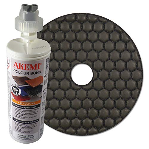 AKEMI Kombiset: AKEMI Colour Bond 2K-Epoxyacrylat-Kleber, schwarz, 250 ml + Diamant Schleifpad 100 mm, Körnung Polierer, für Trockenschliff von EDW