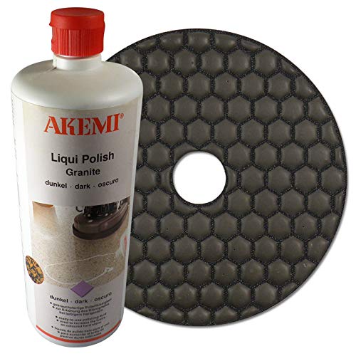 AKEMI Kombiset: AKEMI Liquid Polish Polierflüssigkeit dunkel für Granit, 650 ml + Diamant Schleifpad 125 mm, Körnung Polierer, für Trockenschliff AKEMI Kombiset: AKEMI Liquid Polish Polierflüssigkeit dunkel für Granit, 650 ml + Diamant Schleifpad 125 mm, Körnung Polierer, für Trockenschliff von EDW