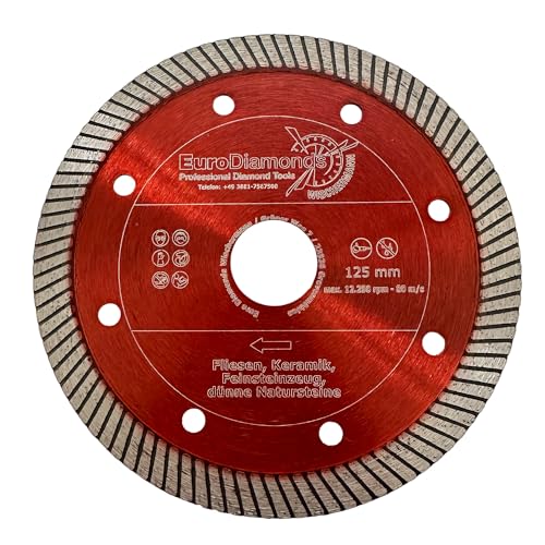 EDW RED DIAMOND Diamant-Trennscheibe Fliese Feinsteinzeug Keramik 125 mm x 10 mm x 22,2mm Profi Turbo Fliesenscheibe für Winkelschleifer von EDW