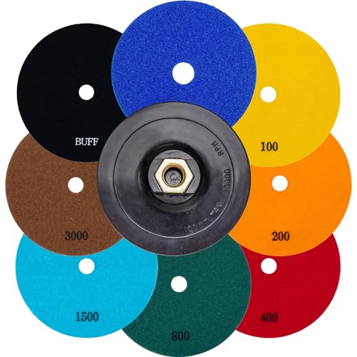 EDW Diamant Nass-Schleifpad-SET/Polierscheibe Dia Wet, 100mm Klettaufnahme, Bearbeitung von Naturstein, Fliesen, Granit, Marmor, 8 Schleif-Pads mit passendem Aufnahmeteller M14 EDW Diamant Nass-Schleifpad-SET/Polierscheibe Dia Wet, 100mm Klettaufnahme, Bearbeitung von Naturstein, Fliesen, Granit, Marmor, 8 Schleif-Pads mit passendem Aufnahmeteller M14 von EDW