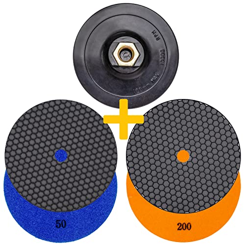 Profi Diamant-Schleifpad Spar-Set für Trockenschliff, D = 100 mm, Körnung 50 und 200, Klett-Aufnahmeteller, für Fliesen Feinsteinzeug Naturstein, Kunststein, Granit, Marmor, Glas, Keramik Profi Diamant-Schleifpad Spar-Set für Trockenschliff, D = 100 mm, Körnung 50 und 200, Klett-Aufnahmeteller, für Fliesen Feinsteinzeug Naturstein, Kunststein, Granit, Marmor, Glas, Keramik von EDW