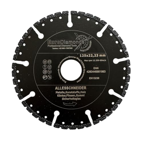 EDW Profi Diamant-Trennscheibe Allesschneider 125mm zum Schneiden von Kunststoff Holz Metall GFK Carbon Glas und Waschbeton Rescue Diamanttrennscheibe mit extrem wenig Funkenflug von EDW