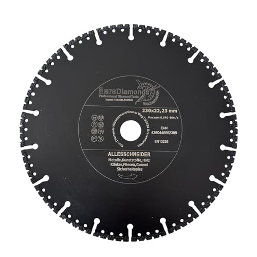 EDW Profi Diamant-Trennscheibe Allesschneider 230mm zum Schneiden von Kunststoff Holz Metall GFK Carbon Glas und Waschbeton Rescue Diamanttrennscheibe mit extrem wenig Funkenflug von EDW