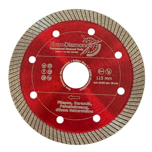 EDW RED DIAMOND Diamantscheibe Fliese Feinsteinzeug 115 mm x 10 mm x 22,2mm Profi Turbo Diamant-Trennscheibe Fliesenscheibe für Winkelschleifer EDW RED DIAMOND Diamantscheibe Fliese Feinsteinzeug 115 mm x 10 mm x 22,2mm Profi Turbo Diamant-Trennscheibe Fliesenscheibe für Winkelschleifer von EDW