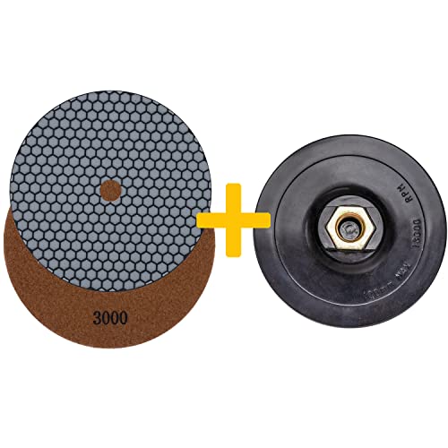 Profi Diamant-Schleifpad-Set für Trockenschliff 125 mm Körnung 3000 Klett-Aufnahmeteller für Naturstein Granit Feinsteinzeug Fliesen Keramik Kunststein Glas Marmor von EDW