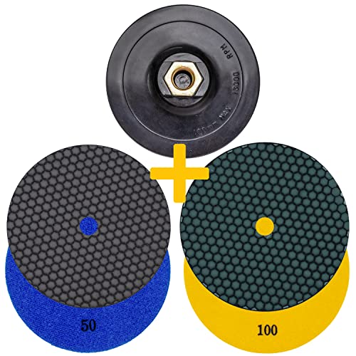 Profi Diamant-Schleifpad-Set für Trockenschliff 125 mm Körnung 50 und 100 Klett-Aufnahmeteller für Naturstein Granit Feinsteinzeug Fliesen Keramik Kunststein Glas Marmor Profi Diamant-Schleifpad-Set für Trockenschliff 125 mm Körnung 50 und 100 Klett-Aufnahmeteller für Naturstein Granit Feinsteinzeug Fliesen Keramik Kunststein Glas Marmor von EDW