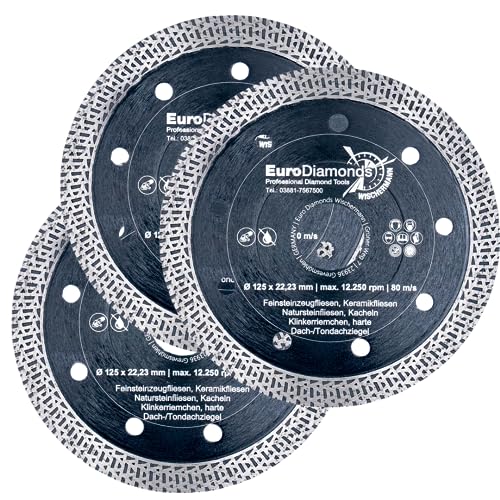Profi Diamant-Trennscheibe Granit SUPERCUT, 3er Pack Sparset, Fliesenscheibe extra dünn, 125mm, Granit, Feinsteinzeug, hart gebrannte Ceramik, Dachziegel Profi Diamant-Trennscheibe Granit SUPERCUT, 3er Pack Sparset, Fliesenscheibe extra dünn, 125mm, Granit, Feinsteinzeug, hart gebrannte Ceramik, Dachziegel von EDW
