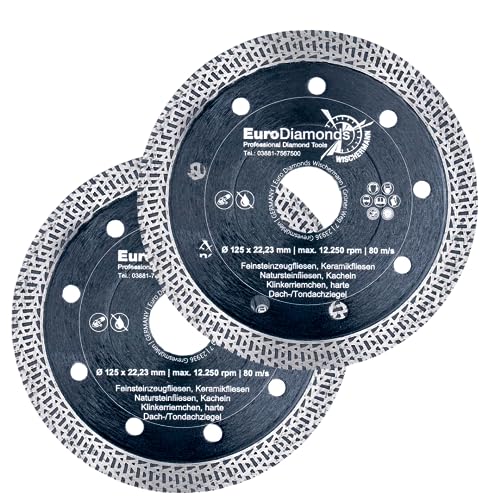 Profi Diamant-Trennscheibe Granit SUPERCUT von EDW, Ø 125 mm, 2er Spar-Set, Fliesentrennscheibe extra dünn, für: Fliesen, Feinsteinzeug, Keramik, Naturstein, Kacheln, Dachziegel von EDW