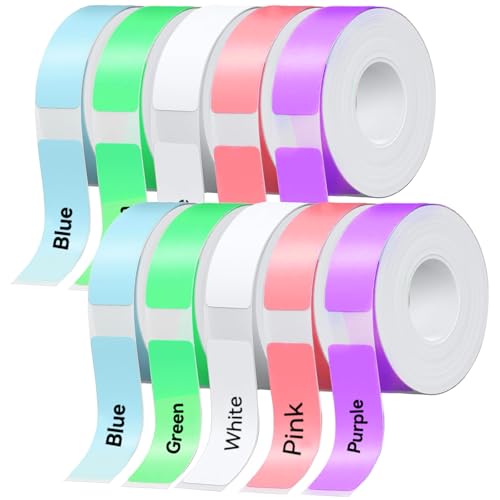 D30 P15 P11 Etikettenhersteller-Band, 12 x 40 mm Etikettendruckpapier, Standard-laminiertes Büro-Etikettierband für Schule, 1650 Bänder/10Rolle, 8 Rollen Farbe, 2 Rollen Weiß von EEBBL