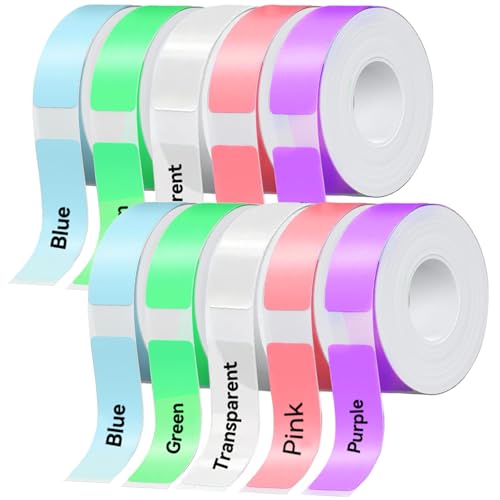 D30 P15 P11 Etikettenhersteller-Band, 12 x 40 mm Etikettendruckpapier, Standard-laminiertes Büro-Etikettierband für Schule, 1650 Bänder/10Rolle, 8 Rollen Farbe, 2 Rollen Transparent von EEBBL