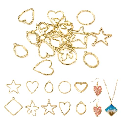 20 Stück offene Lünette Charms hellgold Verbindungsringverbinder Stern Herz Runde Raute Metall Gliederanhänger hohl Ohrring Ring Charms offene Lünette Anhänger für Harz Halskette Schmuckherstellung von EEE ELECRELIVE