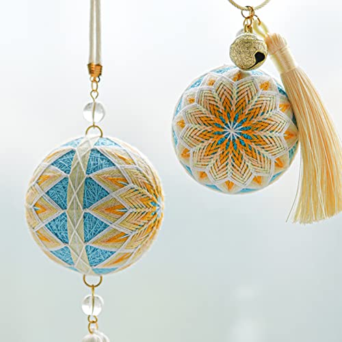 DIY Embroidery Kit Temari Ball Set with 45mm Round Ball, Cotton Threads, Tassels, Bowknot, Needles Assorted DIY Finding Tools for Art Crafts Bag Decor, Champagne Yellow (with Manual) von EEE ELECRELIVE