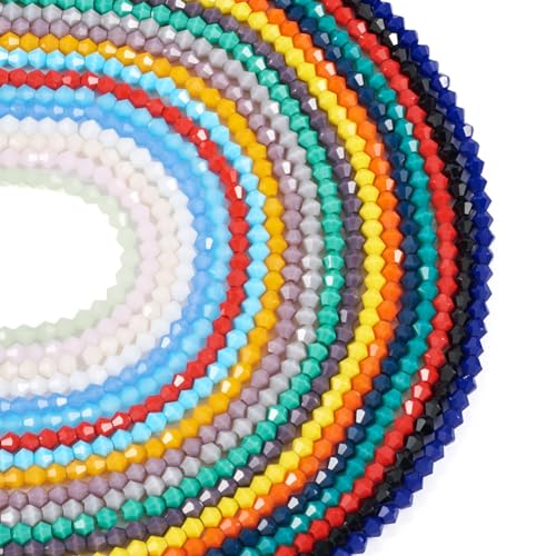 Doppelkegel-Kristallperlen, blickdicht, facettiert, Doppelkegel, 20 Farben, kleine Glasperlen für selbstgemachte Schmuckherstellung, Armband, Halskette, Ohrringe, 20 Stränge Doppelkegel-Kristallperlen, blickdicht, facettiert, Doppelkegel, 20 Farben, kleine Glasperlen für selbstgemachte Schmuckherstellung, Armband, Halskette, Ohrringe, 20 Stränge von EEE ELECRELIVE