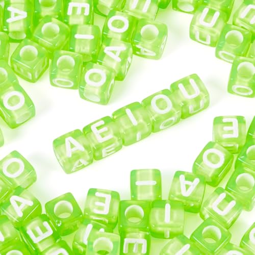 Elcrelive Buchstabenperlen, 7 mm, transparent, Acryl, Alphabet-Perlen, hellgrün, Vokale, AEIOU Buchstaben, lose Abstandshalter, Charms für Freundschaftsarmband, Halskette, Sommerschmuck, 100 Stück Elcrelive Buchstabenperlen, 7 mm, transparent, Acryl, Alphabet-Perlen, hellgrün, Vokale, AEIOU Buchstaben, lose Abstandshalter, Charms für Freundschaftsarmband, Halskette, Sommerschmuck, 100 Stück von EEE ELECRELIVE